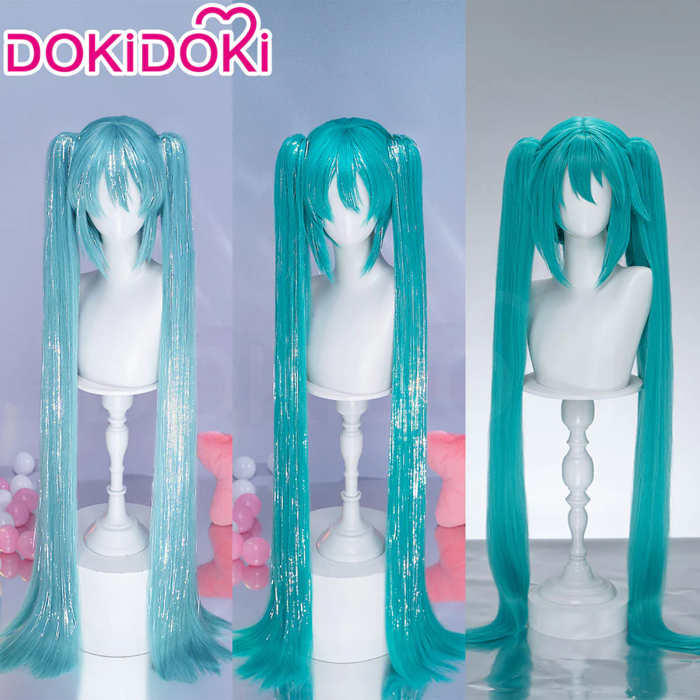 【Holographic Shimmer Fiber】【100 CM】DokiDoki Cosplay Wig Long Straight Green Blue Hair Twin Tails