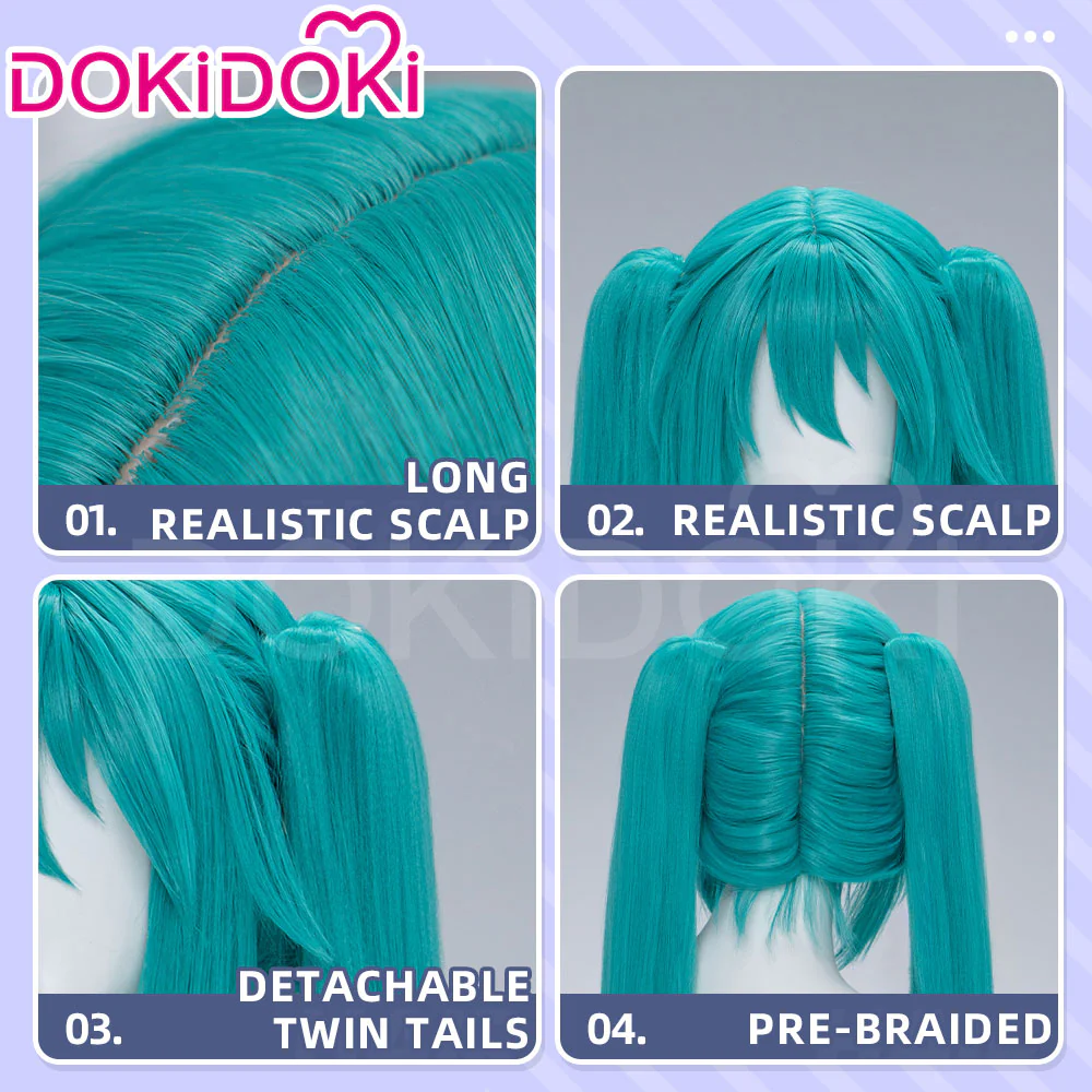 【Holographic Shimmer Fiber】【100 CM】DokiDoki Cosplay Wig Long Straight Green Blue Hair Twin Tails - Image 5