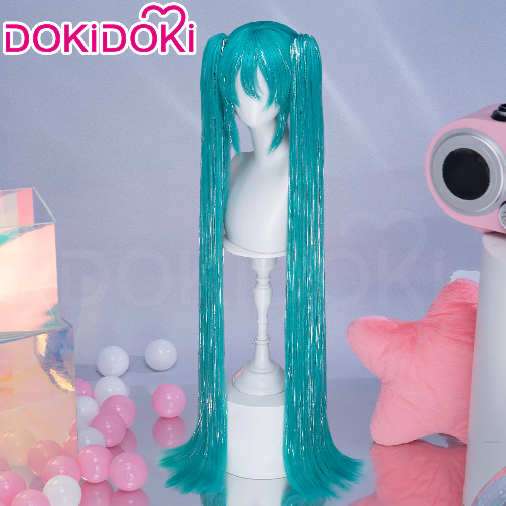 【Holographic Shimmer Fiber】【100 CM】DokiDoki Cosplay Wig Long Straight Green Blue Hair Twin Tails - Image 8