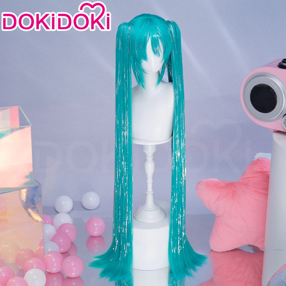【Holographic Shimmer Fiber】【100 CM】DokiDoki Cosplay Wig Long Straight Green Blue Hair Twin Tails - Image 9