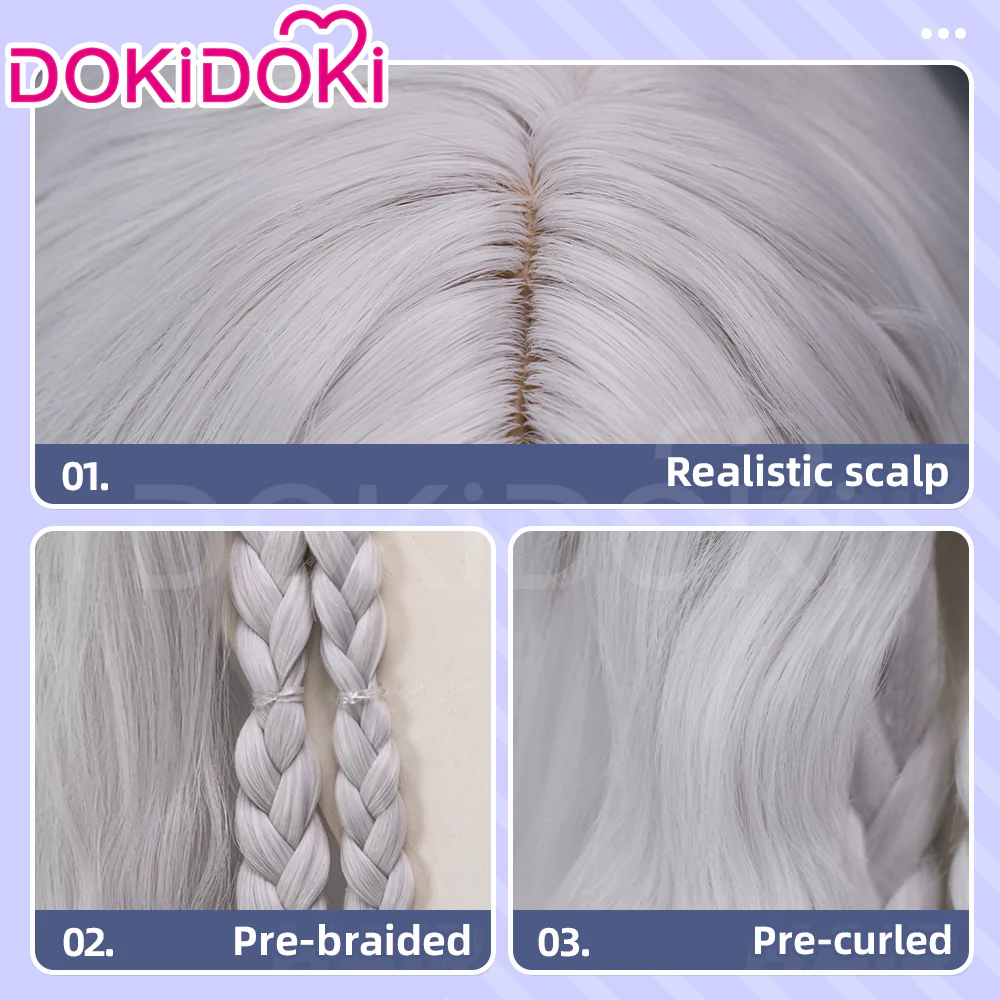 【Ready For Ship】【100 CM】DokiDoki Game Cosplay Wig Long Curly Silver Hair - Image 4