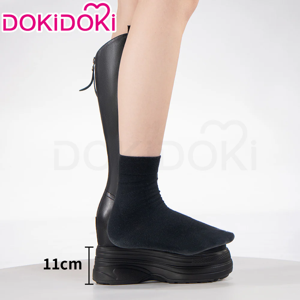 【11CM】DokiDoki Height Increasing Shoes / Elevator Shoes Leather Boots Black White 11 CM - Image 2