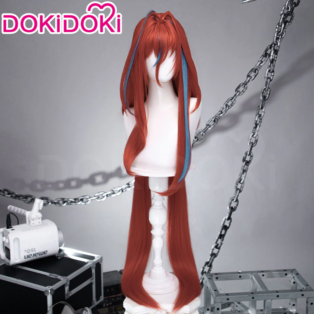【120 CM】DokiDoki Game Arknights: Endfield Cosplay Ember Wig Long Straight Red Blue Highlights Hair Twin Ponytail - Image 3