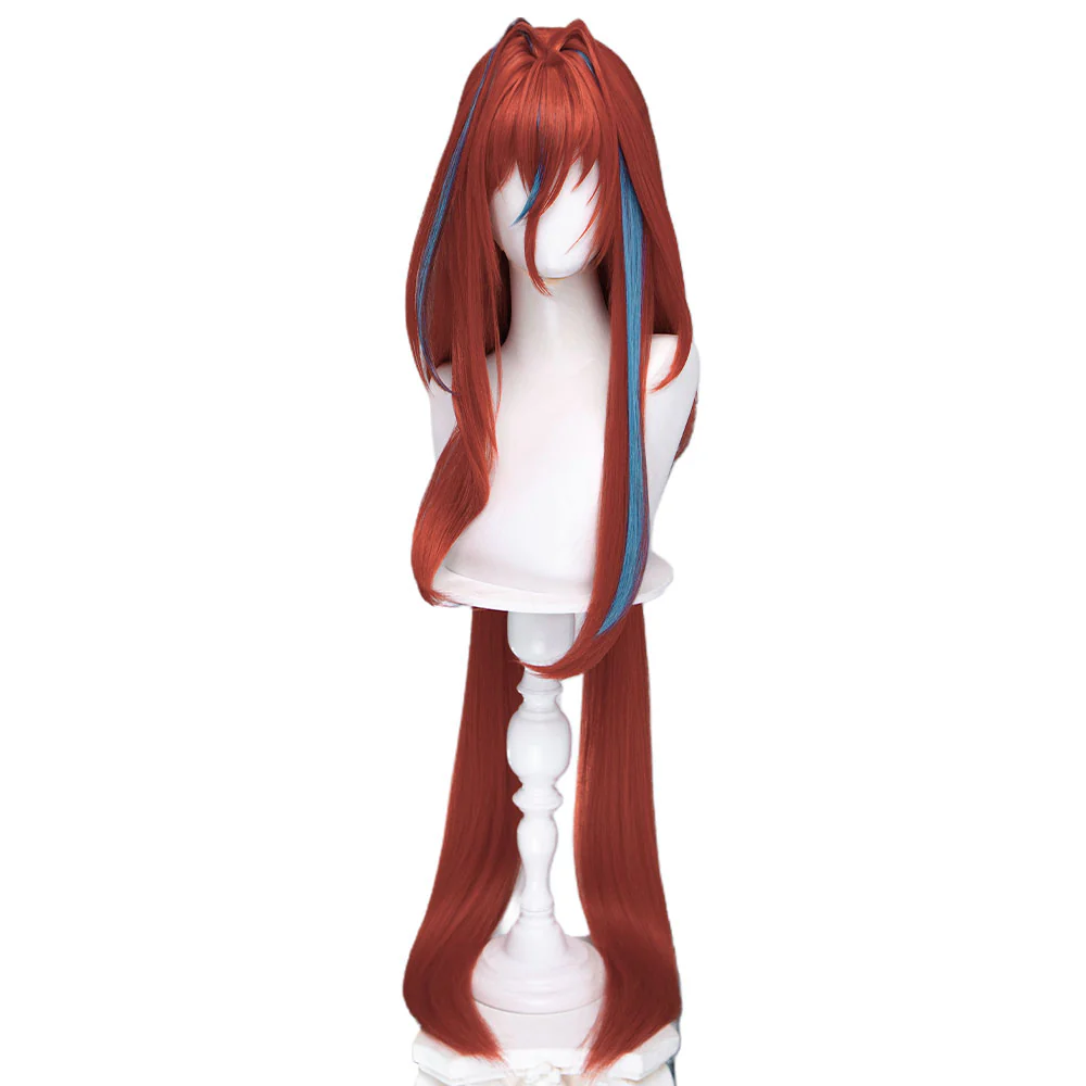 【120 CM】DokiDoki Game Arknights: Endfield Cosplay Ember Wig Long Straight Red Blue Highlights Hair Twin Ponytail - Image 5