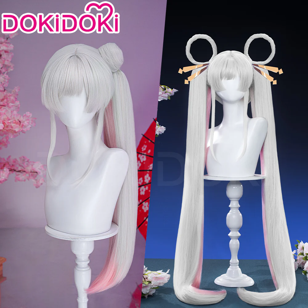 【120CM】DokiDoki Anime Cosmic Princess Kaguya! Cosplay Yachiyo Runami Wig Long Straight Sliver Pink Hair Twin Tails Side Ponytail