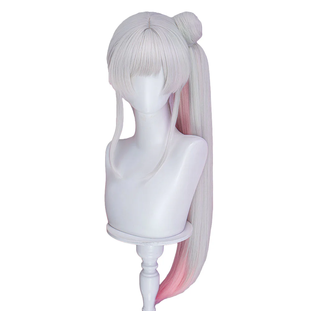 【120CM】DokiDoki Anime Cosmic Princess Kaguya! Cosplay Yachiyo Runami Wig Long Straight Sliver Pink Hair Twin Tails Side Ponytail - Image 13