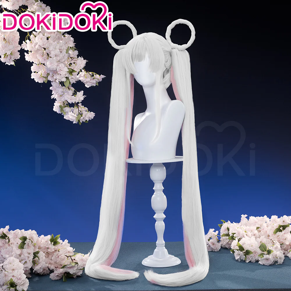 【120CM】DokiDoki Anime Cosmic Princess Kaguya! Cosplay Yachiyo Runami Wig Long Straight Sliver Pink Hair Twin Tails Side Ponytail - Image 3