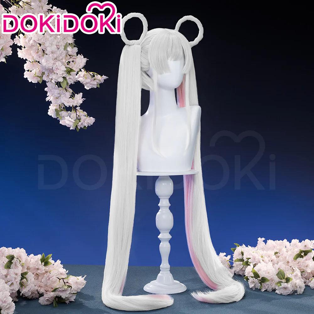 【120CM】DokiDoki Anime Cosmic Princess Kaguya! Cosplay Yachiyo Runami Wig Long Straight Sliver Pink Hair Twin Tails Side Ponytail - Image 4