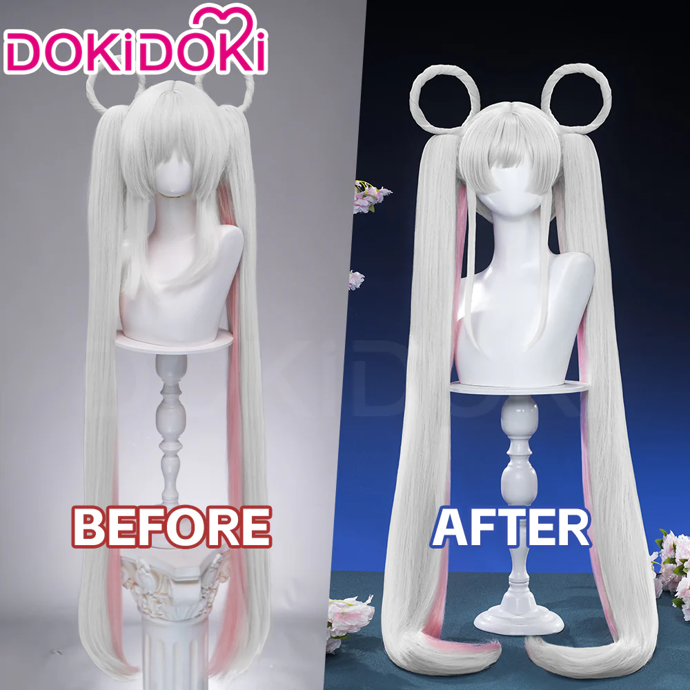 【120CM】DokiDoki Anime Cosmic Princess Kaguya! Cosplay Yachiyo Runami Wig Long Straight Sliver Pink Hair Twin Tails Side Ponytail - Image 5