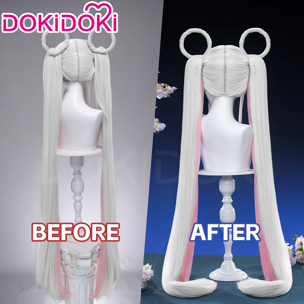 【120CM】DokiDoki Anime Cosmic Princess Kaguya! Cosplay Yachiyo Runami Wig Long Straight Sliver Pink Hair Twin Tails Side Ponytail - Image 6