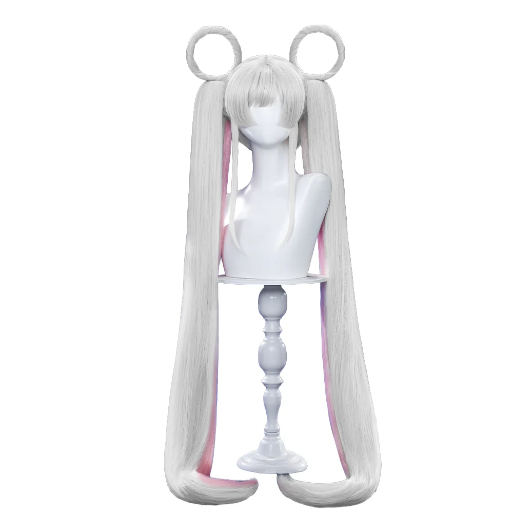 【120CM】DokiDoki Anime Cosmic Princess Kaguya! Cosplay Yachiyo Runami Wig Long Straight Sliver Pink Hair Twin Tails Side Ponytail - Image 8