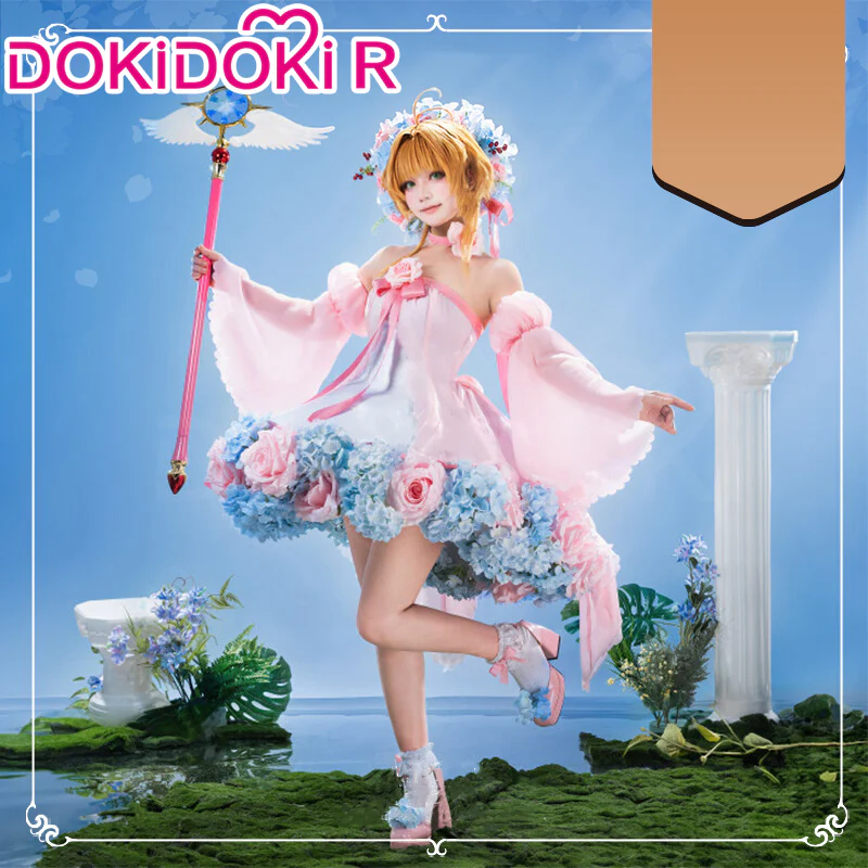 DokiDoki-R Anime Cardcaptor Sakura: Clear Card Cosplay  Sakura Costume Pink Flower Dress