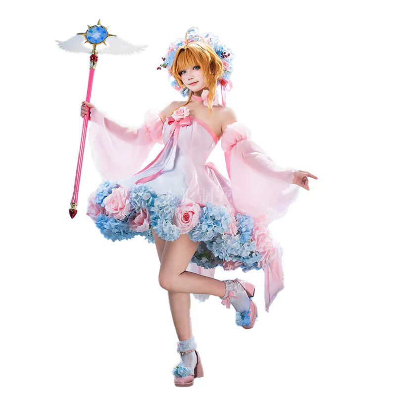 DokiDoki-R Anime Cardcaptor Sakura: Clear Card Cosplay  Sakura Costume Pink Flower Dress - Image 5