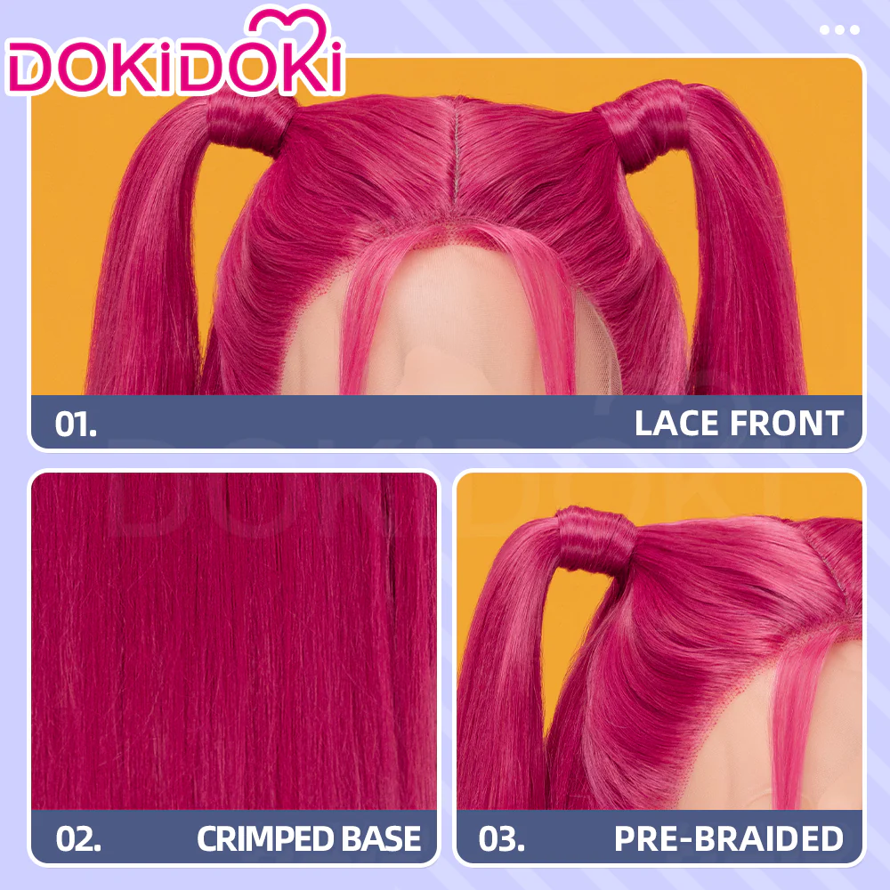 【Ready For Ship】【Last Batch】【80 CM】【Front Lace】【Kids Version】DokiDoki Movie Anime Cosplay Women Wig Long Pink Straight Hair Two Ponytails - Image 10