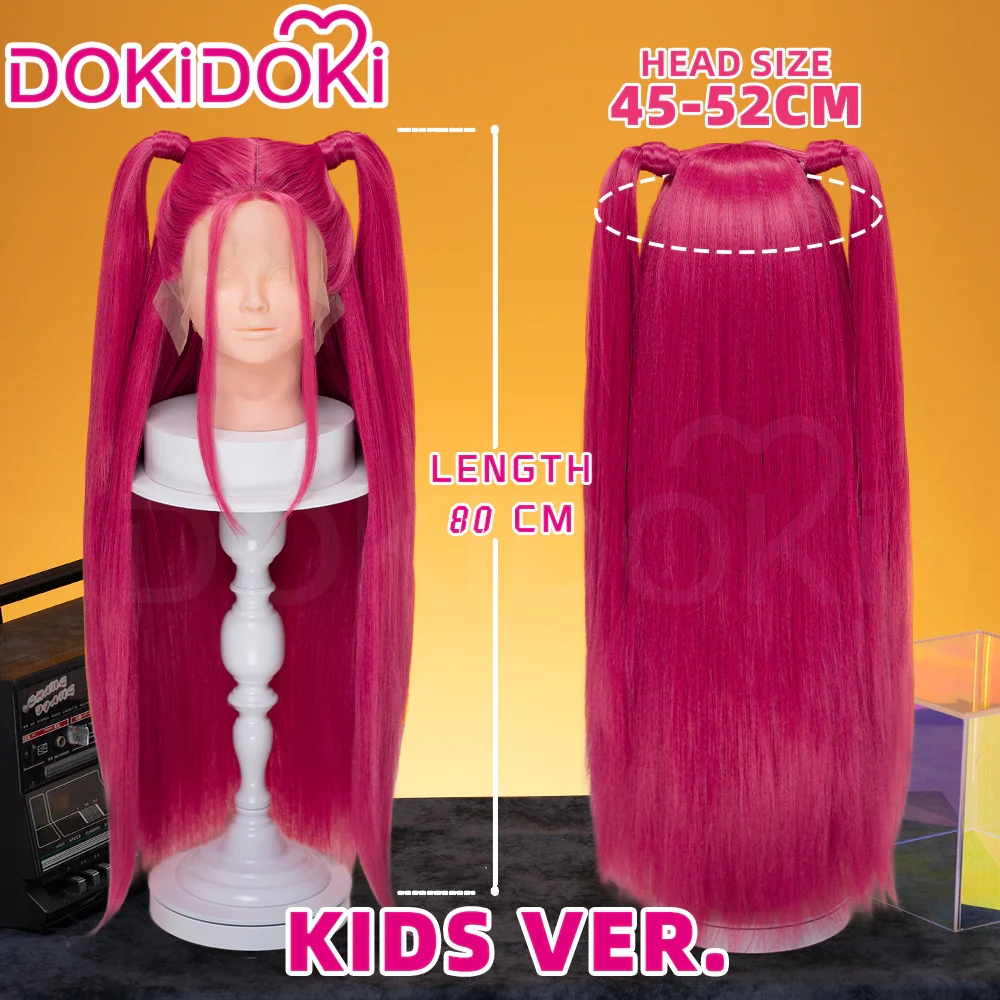 【Ready For Ship】【Last Batch】【80 CM】【Front Lace】【Kids Version】DokiDoki Movie Anime Cosplay Women Wig Long Pink Straight Hair Two Ponytails - Image 7