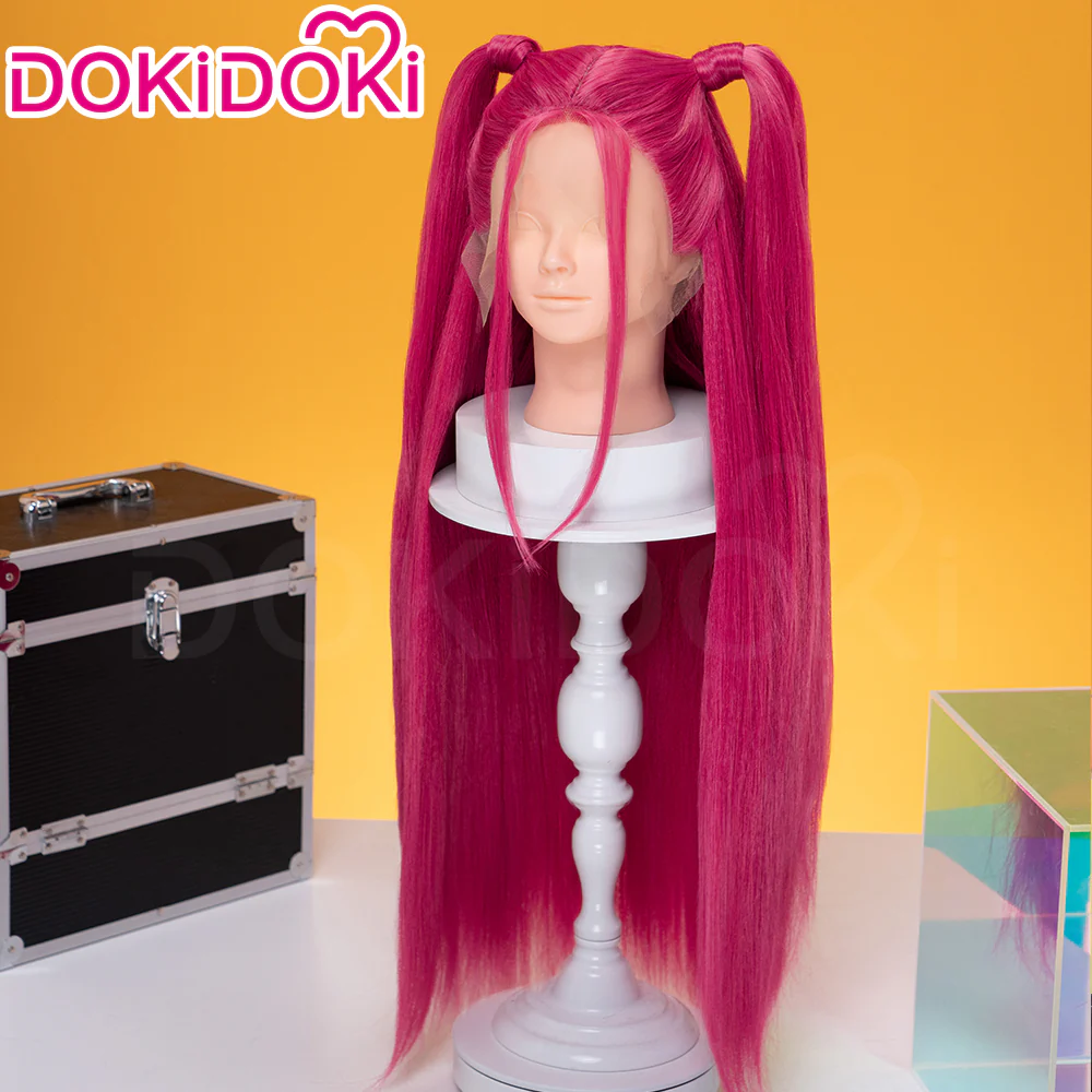 【Ready For Ship】【Last Batch】【80 CM】【Front Lace】【Kids Version】DokiDoki Movie Anime Cosplay Women Wig Long Pink Straight Hair Two Ponytails - Image 8