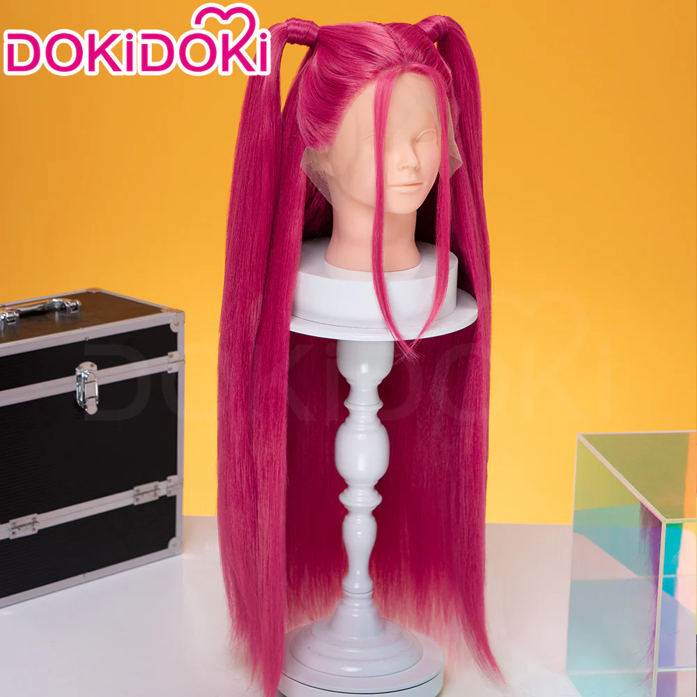 【Ready For Ship】【Last Batch】【80 CM】【Front Lace】【Kids Version】DokiDoki Movie Anime Cosplay Women Wig Long Pink Straight Hair Two Ponytails - Image 9