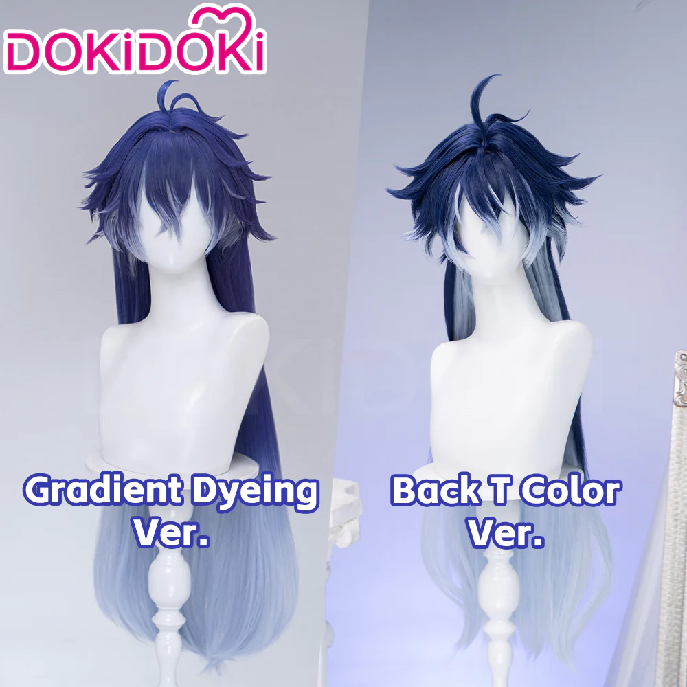 DokiDoki Game Genshin Impact Cosplay Flins Wig Long Blue Gradient Hair Song of the Welkin Moon