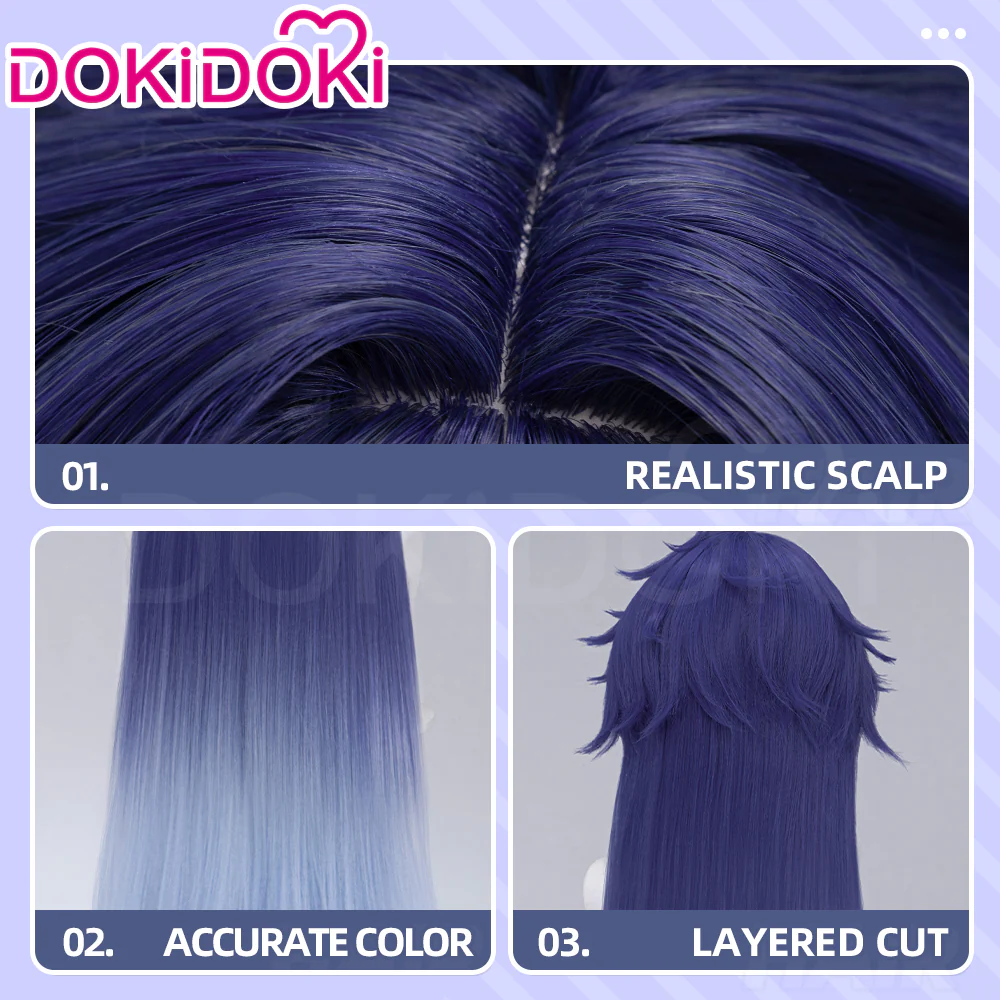 DokiDoki Game Genshin Impact Cosplay Flins Wig Long Blue Gradient Hair Song of the Welkin Moon - Image 13