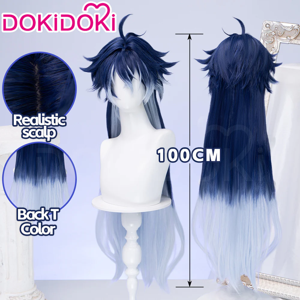 DokiDoki Game Genshin Impact Cosplay Flins Wig Long Blue Gradient Hair Song of the Welkin Moon - Image 3