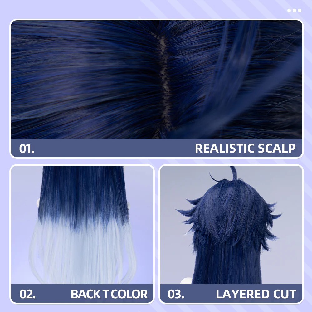 DokiDoki Game Genshin Impact Cosplay Flins Wig Long Blue Gradient Hair Song of the Welkin Moon - Image 6