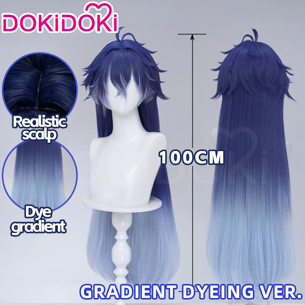 DokiDoki Game Genshin Impact Cosplay Flins Wig Long Blue Gradient Hair Song of the Welkin Moon - Image 8