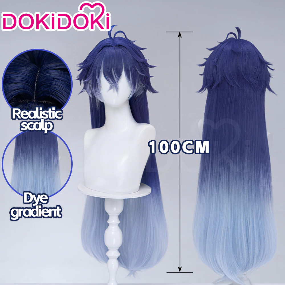 DokiDoki Game Genshin Impact Cosplay Flins Wig Long Blue Gradient Hair Song of the Welkin Moon - Image 9