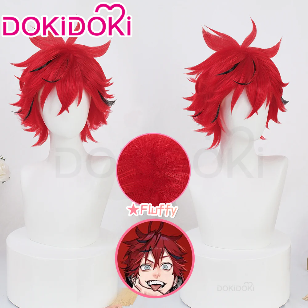 【Ready For Ship】DokiDoki Anime Gokurakugai Cosplay Alma Wig Short Curly Red Red Highlight Hair