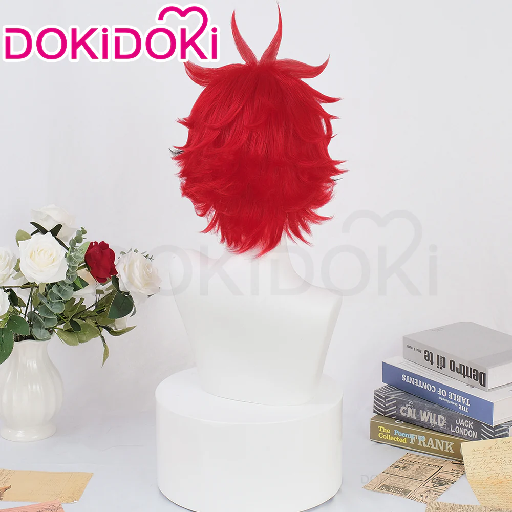 【Ready For Ship】DokiDoki Anime Gokurakugai Cosplay Alma Wig Short Curly Red Red Highlight Hair - Image 3