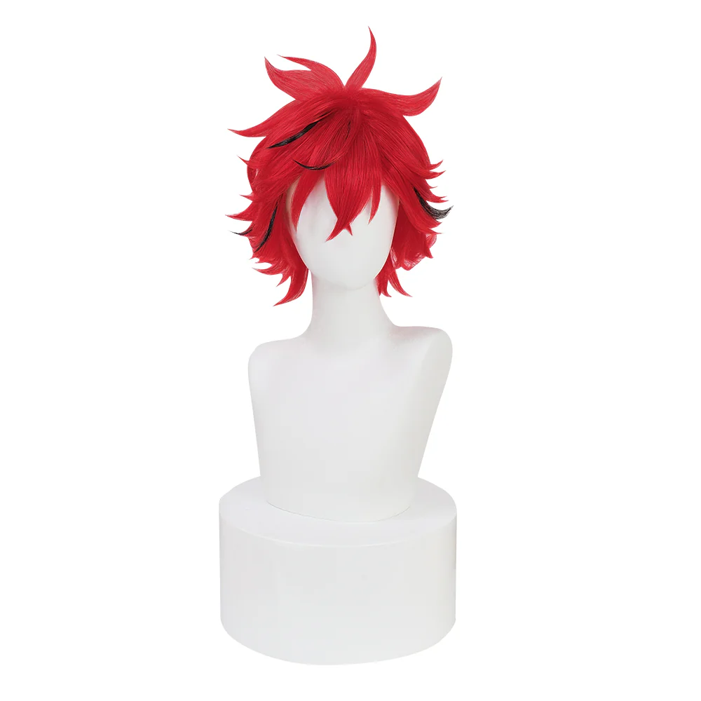 【Ready For Ship】DokiDoki Anime Gokurakugai Cosplay Alma Wig Short Curly Red Red Highlight Hair - Image 5