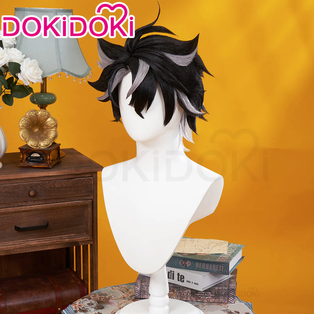 【US/EU LOCAL SHIPPING】【DokiDoki Game Genshin Impact Cosplay Fontaine Wriothesley Wig Short Black Grey - Image 3