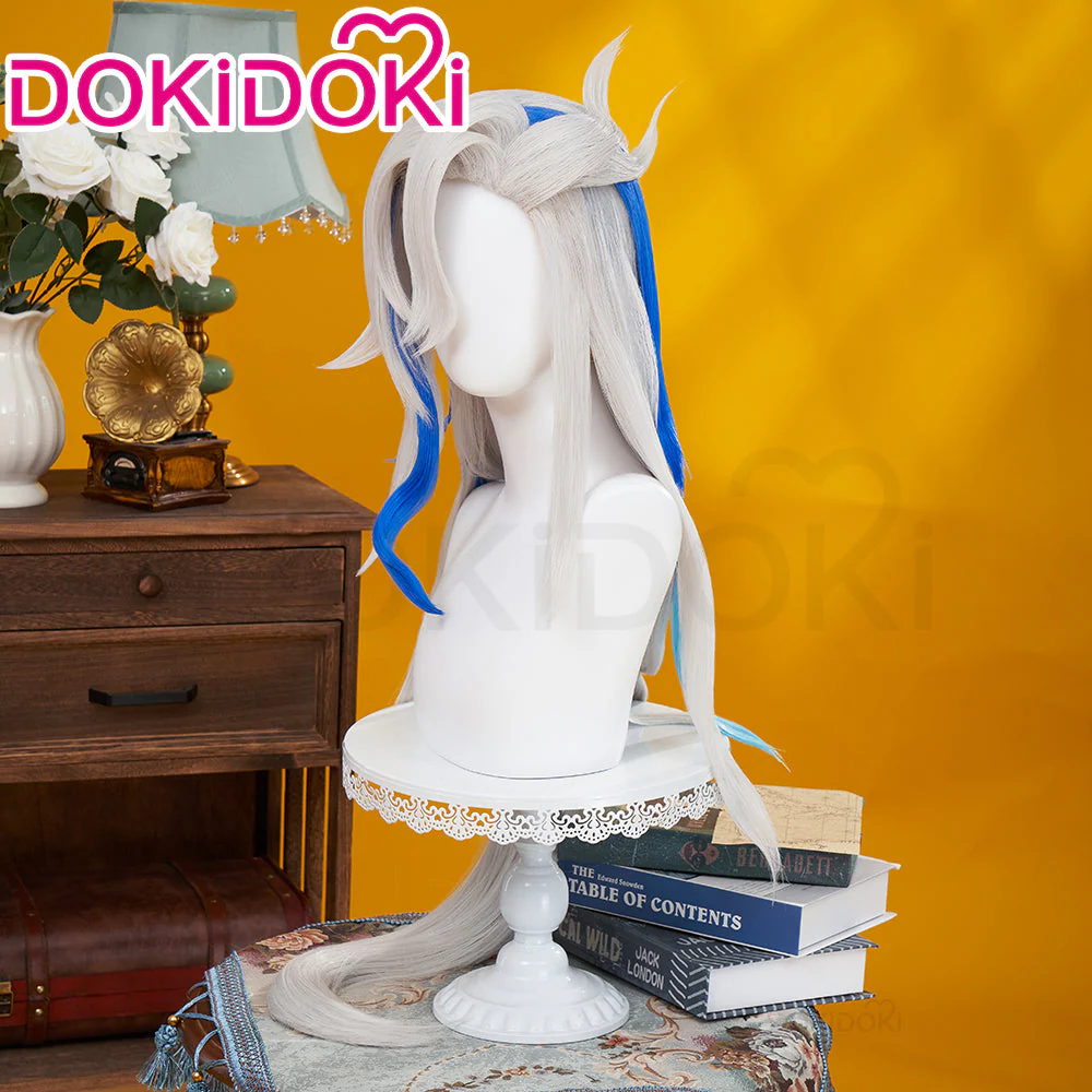 【US/EU LOCAL SHIPPING 】DokiDoki Game Genshin Impact Cosplay Fontaine Neuvillette Wig Long Grey Blue Highlight - Image 3