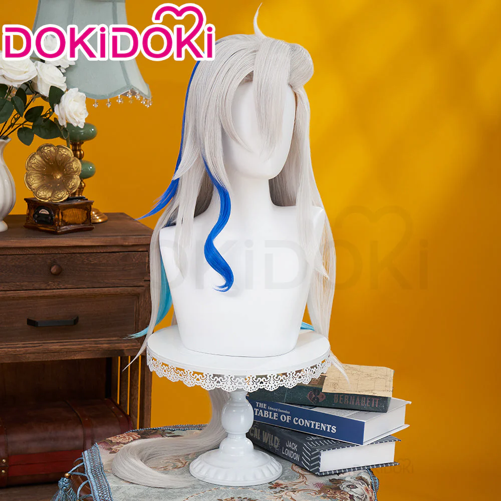 【US/EU LOCAL SHIPPING 】DokiDoki Game Genshin Impact Cosplay Fontaine Neuvillette Wig Long Grey Blue Highlight - Image 4