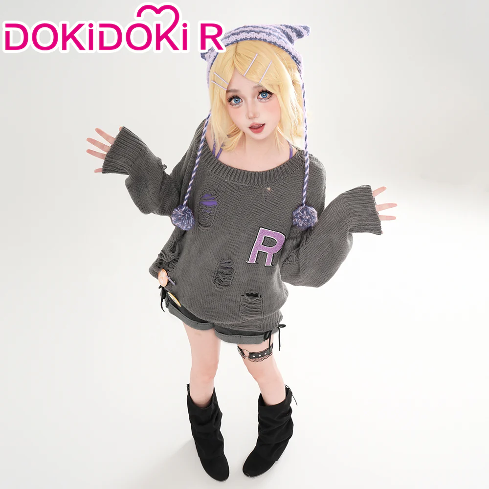 DokiDoki-R Vsinger Cosplay Kagamine Rinn X Don Quijote Costume Casual Wear Grey Sweater - Image 3