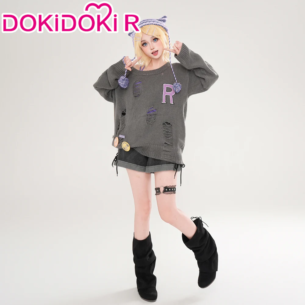 DokiDoki-R Vsinger Cosplay Kagamine Rinn X Don Quijote Costume Casual Wear Grey Sweater - Image 5