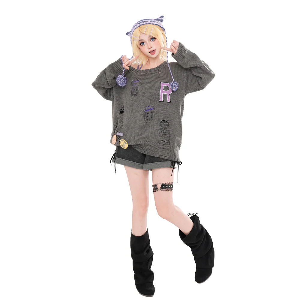 DokiDoki-R Vsinger Cosplay Kagamine Rinn X Don Quijote Costume Casual Wear Grey Sweater - Image 6