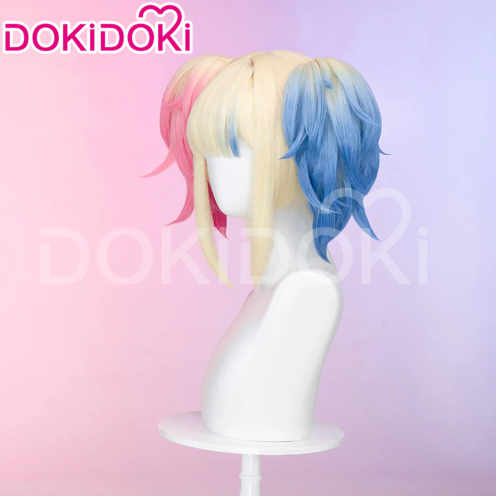 【Ready For Ship】DokiDok Anime Cosplay dyeing Wig / Tattoo Stickers/Earring  Long Curly Pink Blue Wig - Image 10