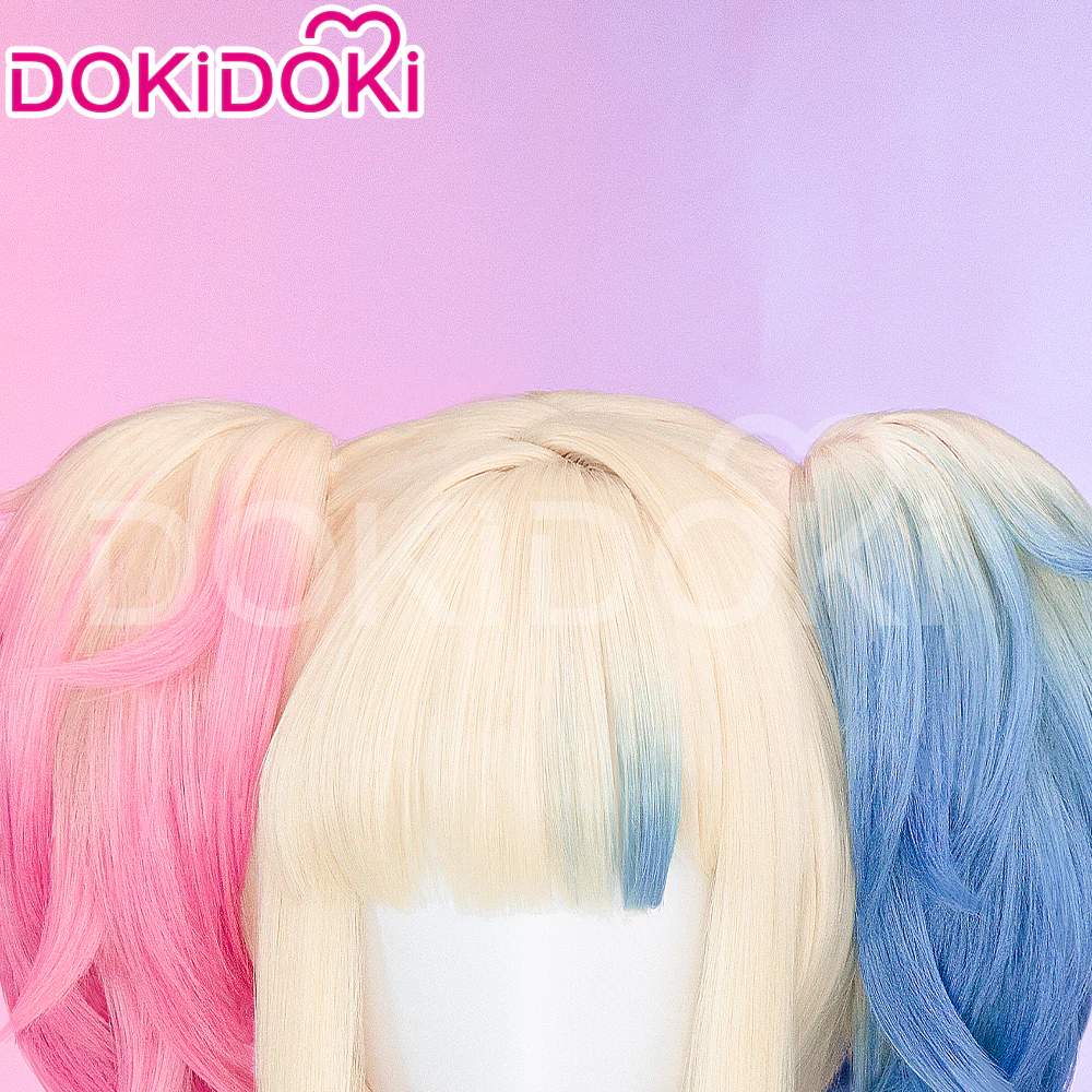 【Ready For Ship】DokiDok Anime Cosplay dyeing Wig / Tattoo Stickers/Earring  Long Curly Pink Blue Wig - Image 11