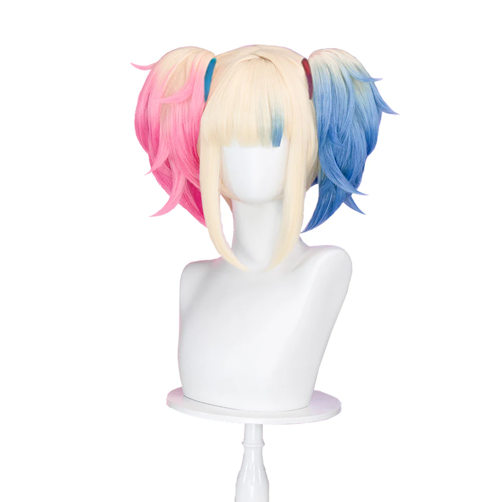 【Ready For Ship】DokiDok Anime Cosplay dyeing Wig / Tattoo Stickers/Earring  Long Curly Pink Blue Wig - Image 12