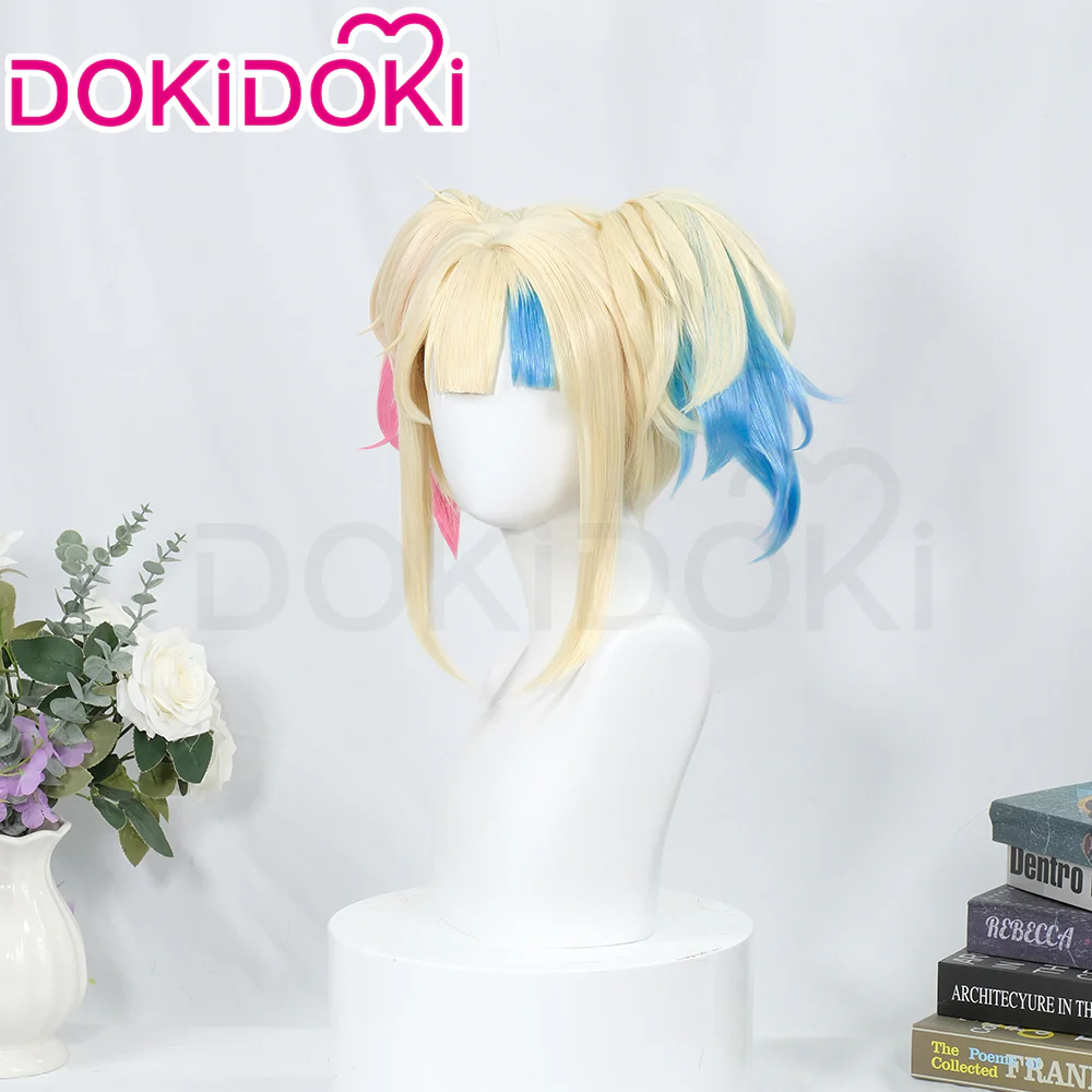 【Ready For Ship】DokiDok Anime Cosplay dyeing Wig / Tattoo Stickers/Earring  Long Curly Pink Blue Wig - Image 4