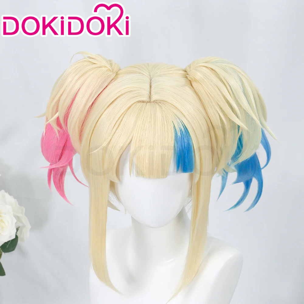 【Ready For Ship】DokiDok Anime Cosplay dyeing Wig / Tattoo Stickers/Earring  Long Curly Pink Blue Wig - Image 5