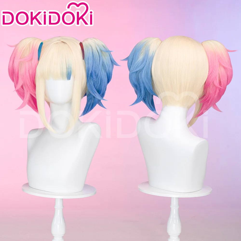 【Ready For Ship】DokiDok Anime Cosplay dyeing Wig / Tattoo Stickers/Earring  Long Curly Pink Blue Wig - Image 8