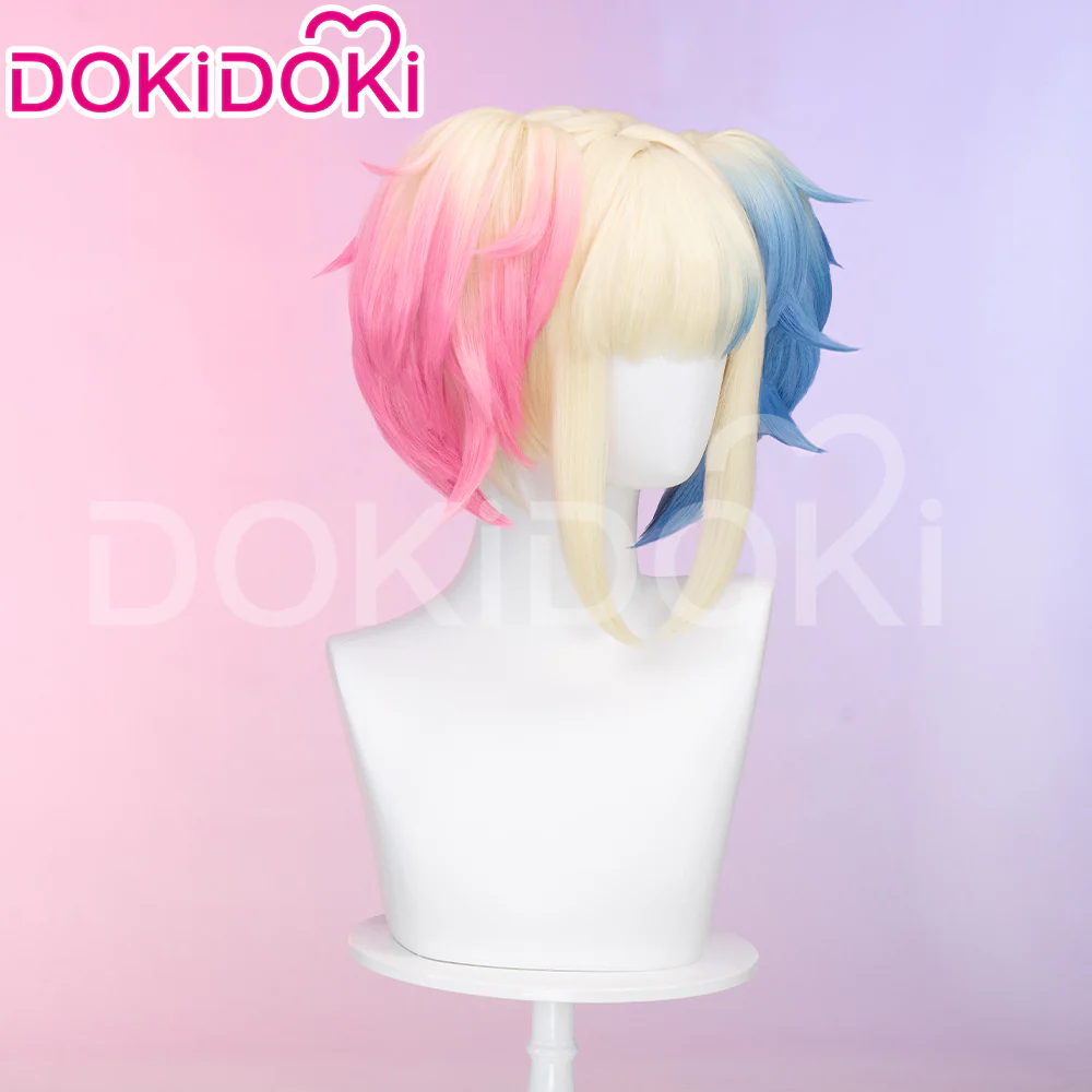 【Ready For Ship】DokiDok Anime Cosplay dyeing Wig / Tattoo Stickers/Earring  Long Curly Pink Blue Wig - Image 9