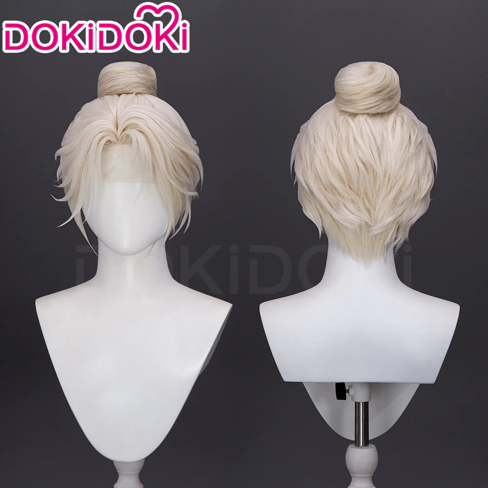 【Small Area Front Lace】DokiDok Game Where Winds Meet Cosplay Wen Wuque Wig Short Blonde Hair Bun Wen Wu Que