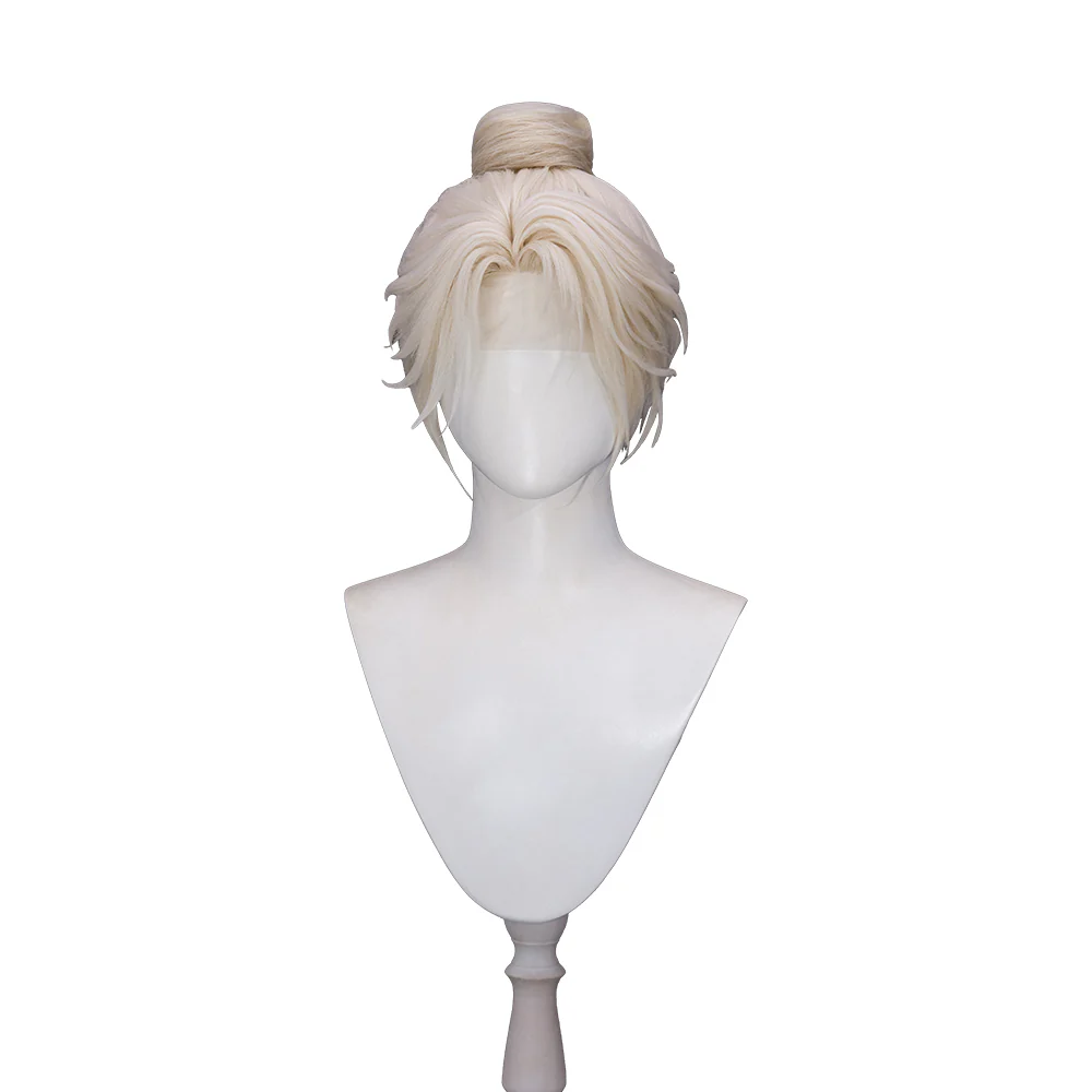 【Small Area Front Lace】DokiDok Game Where Winds Meet Cosplay Wen Wuque Wig Short Blonde Hair Bun Wen Wu Que - Image 5