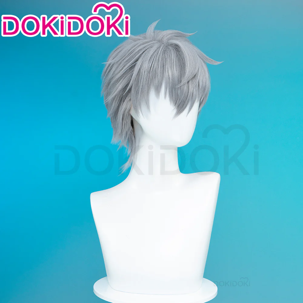 【Ready For Ship】DokiDoki Anime Cosplay Wig / Tattoo Sticker / Earring / Necklace Short Straight Grey Hair  28th Adult Version - Image 3