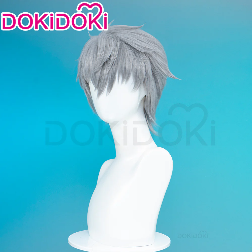 【Ready For Ship】DokiDoki Anime Cosplay Wig / Tattoo Sticker / Earring / Necklace Short Straight Grey Hair  28th Adult Version - Image 4