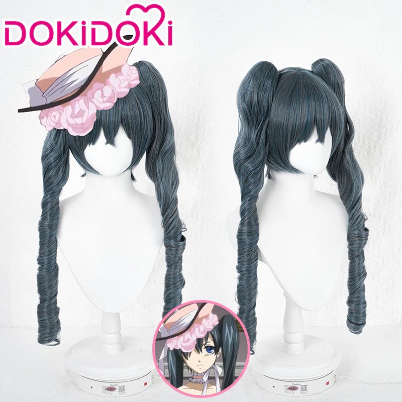 【Ready For Ship】DokiDoki Anime Black Butler Cosplay Ciel Phantomhive Wig Lady Curly Double Ponytail Hair Woman