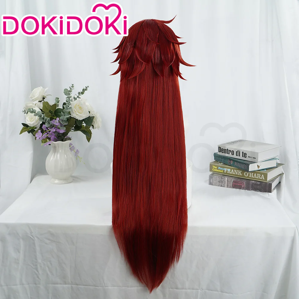 【Ready For Ship】DokiDoki Anime Black Butler Cosplay Grell Sutcliff Wig Long Straight Red Hair - Image 3