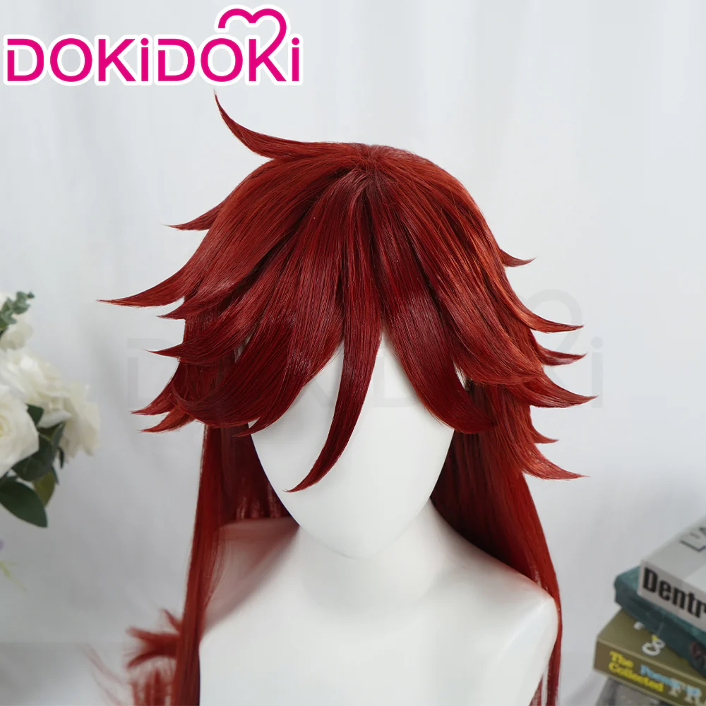 【Ready For Ship】DokiDoki Anime Black Butler Cosplay Grell Sutcliff Wig Long Straight Red Hair - Image 4